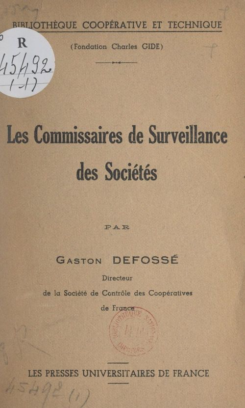 Couverture ebook de Les commissaires de surveillance des sociétés, de Gaston Defosse
