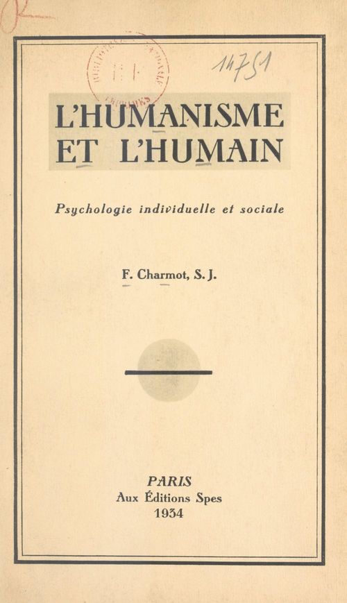 Couverture ebook de L'humanisme et l'humain, de Francois Charmot