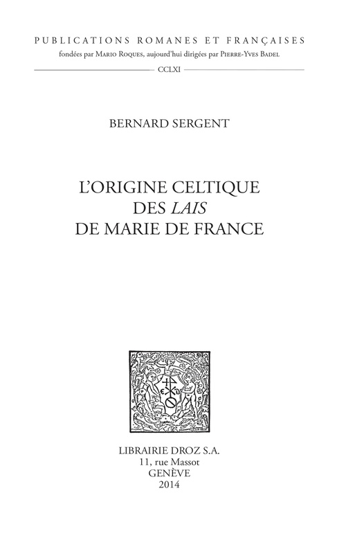 Couverture ebook de L'origine celtique des Lais de Marie de France, de Bernard Sergent