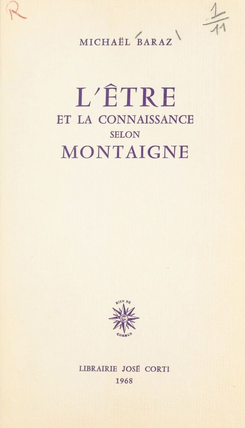 Couverture ebook de L'être et la connaissance selon Montaigne, de Michael Baraz