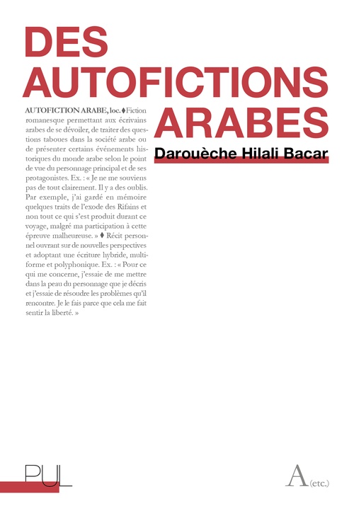 Couverture ebook de Des autofictions arabes, de Darouèche Hilali bacar