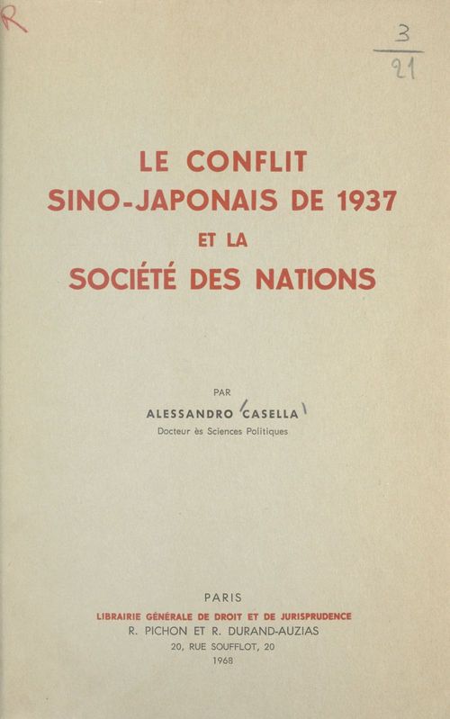 ebook cover of Le conflit sino-japonais de 1937 et la Société Des Nations, by Alessandro Casella