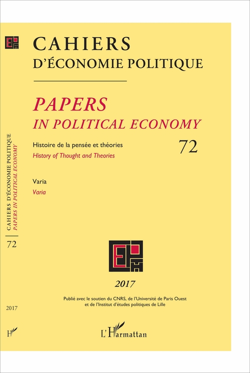 Couverture ebook de Cahiers d'économie politique, de Cahiers d'économie politique