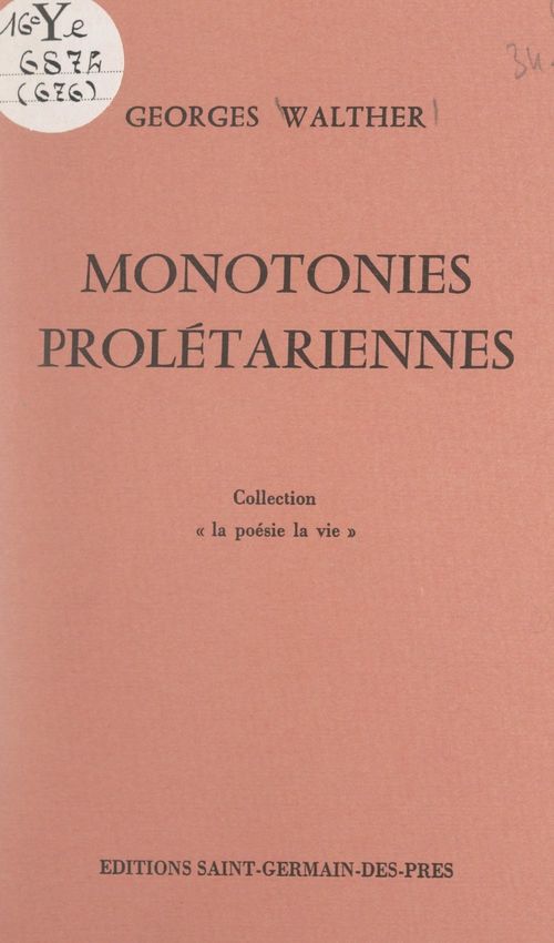 ebook cover of Monotonies prolétariennes, by Georges Walther