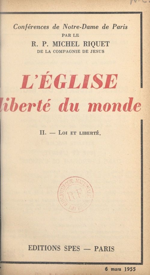 Couverture ebook de L'Église, liberté du monde (2). Loi et liberté, de Michel Riquet