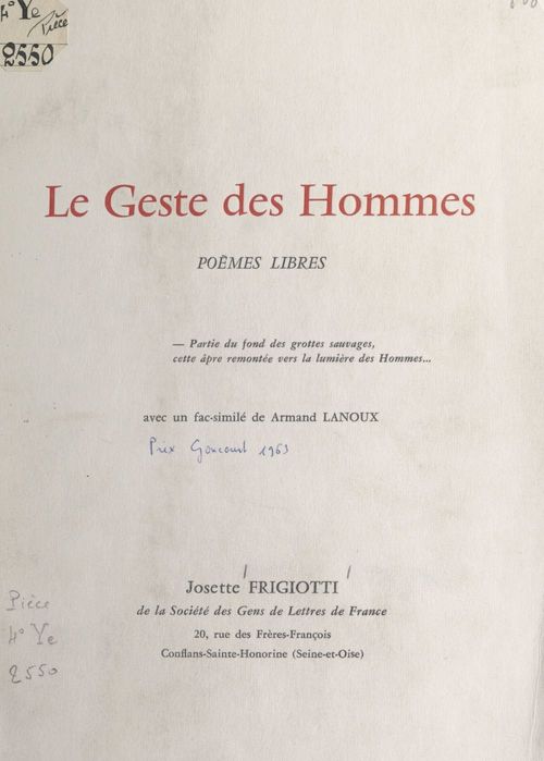 Couverture ebook de Le geste des hommes, de Josette Frigiotti