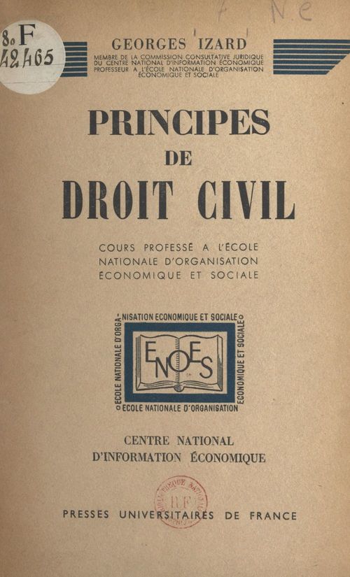 Couverture ebook de Principes de droit civil, de Georges Izard
