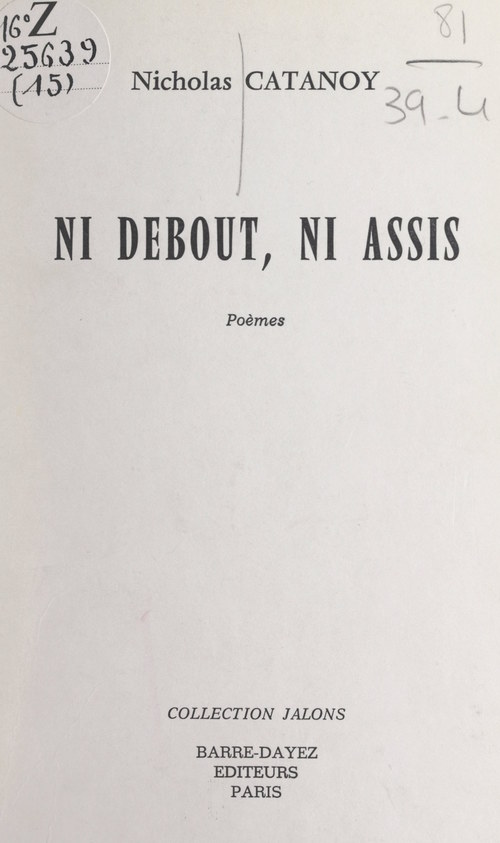 ebook cover of Ni debout, ni assis, by Nicholas Catanoy