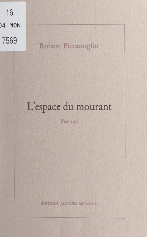 ebook cover of L'espace du mourant, by Robert Piccamiglio