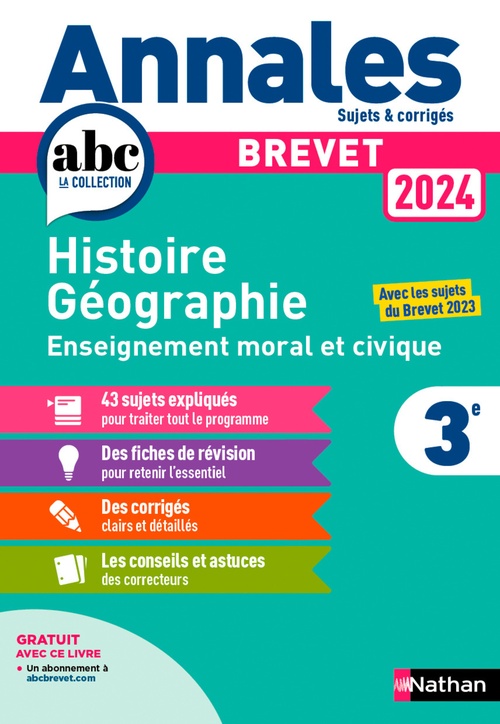 ebook cover of Annales ABC du Brevet 2024 - Histoire-Géographie-EMC 3e - Sujets et corrigés + fiches de révisions - EPUB, by Pascal Jézéquel, Grégoire Pralon, Laure Genet