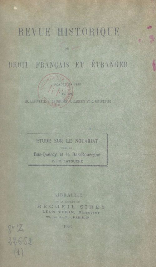 Couverture ebook de Étude sur le notariat dans le Bas-Quercy et le Bas-Rouergue, de Robert Latouche