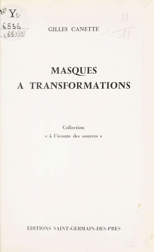 ebook cover of Masques à transformation, by Gilles Canette