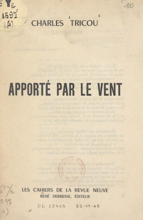 ebook cover of Apporté par le vent, by Charles Tricou