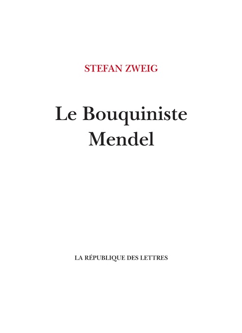 ebook cover of Le bouquiniste Mendel, by Stefan Zweig
