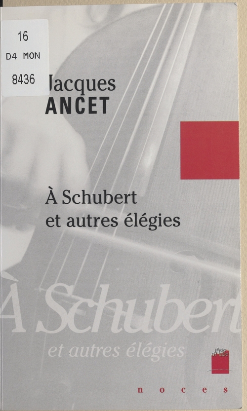 ebook cover of À Schubert et autres élégies, by Jacques Ancet