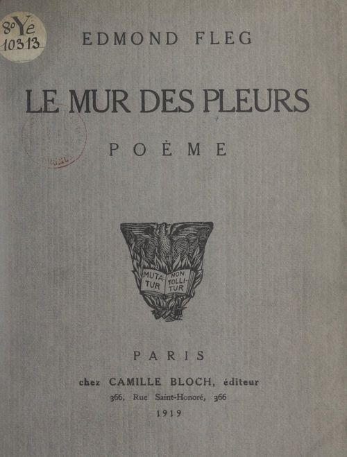 Couverture ebook de Le mur des pleurs, de Edmond Fleg