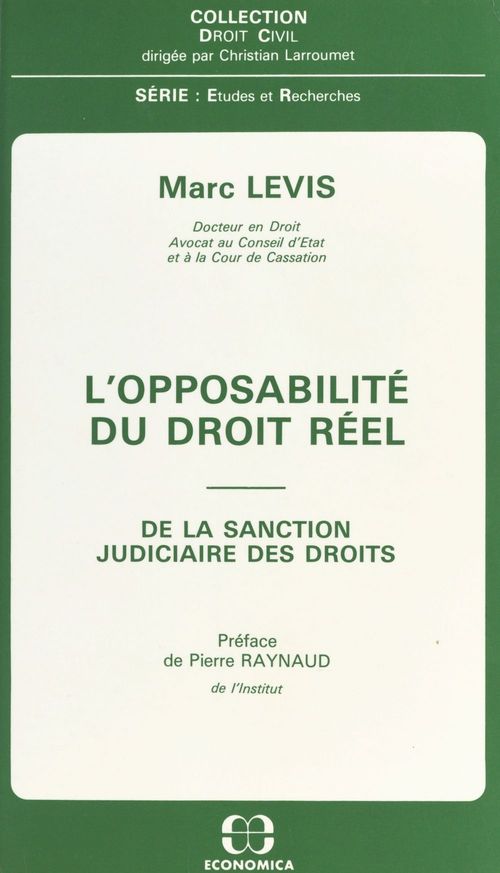 Couverture ebook de L'opposabilité du droit réel : de la sanction judiciaire des droits, de Levis/Marc