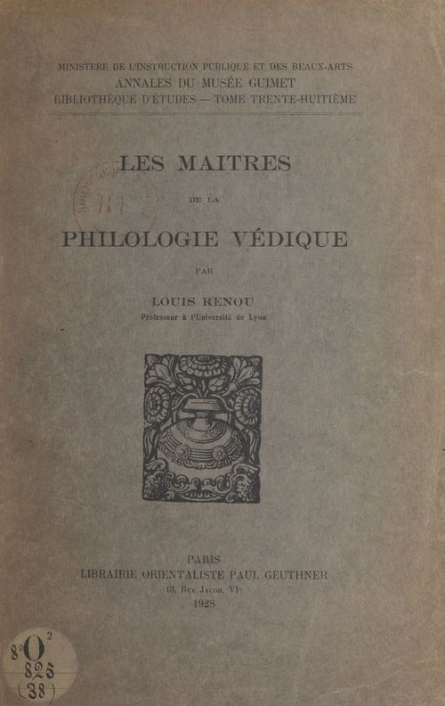 ebook cover of Les maîtres de la philologie védique, by Louis Renou