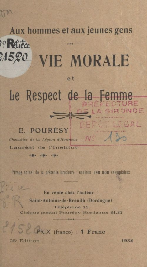 Couverture ebook de La vie morale et le respect de la femme, de Emile Pouresy