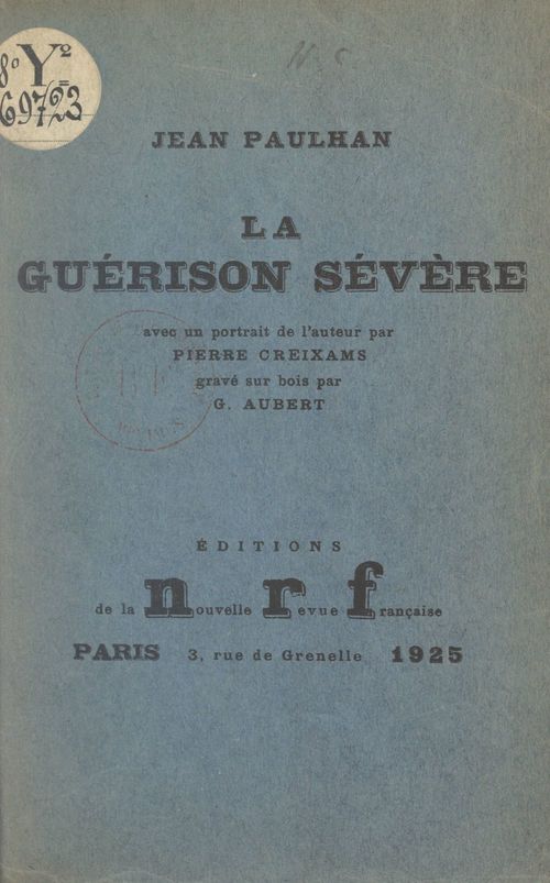 ebook cover of La guérison sévère, by Jean Paulhan