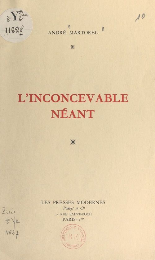 ebook cover of L'inconcevable néant, by Andre Martorel