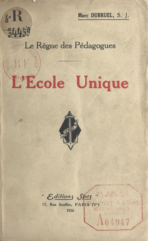 Couverture ebook de L'école unique, de Marc Dubruel
