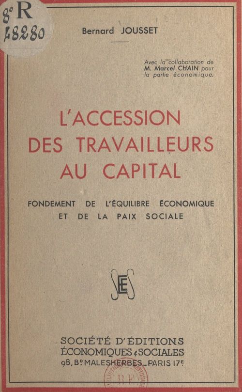 Couverture ebook de L'accession des travailleurs au capital, de Bernard Jousset, Marcel Chain