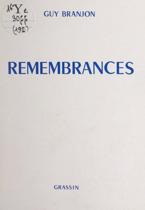 ebook cover of Remembrances, by Guy Branjon