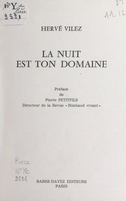 ebook cover of La nuit est ton domaine, by Herve Vilez