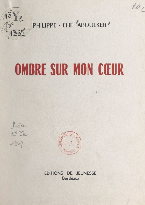 Couverture ebook de Ombre sur mon coeur, de Philippe-Elie Aboulker