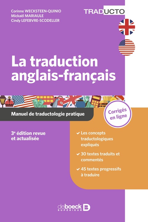 Couverture ebook de La traduction anglais-français, de Cindy Lefebvre-Scodeller, Corinne Wecksteen-Quinio, Mickael Mariaule