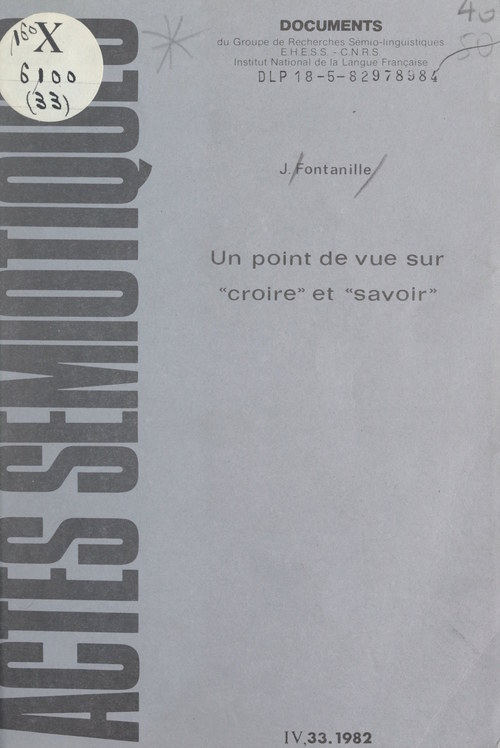ebook cover of Un point de vue sur "croire" et "savoir", by Jacques Fontanille