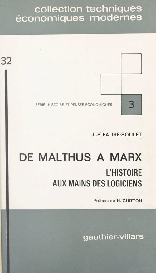 Couverture ebook de De Malthus à Marx, de Jean-Francois Faure-Soulet