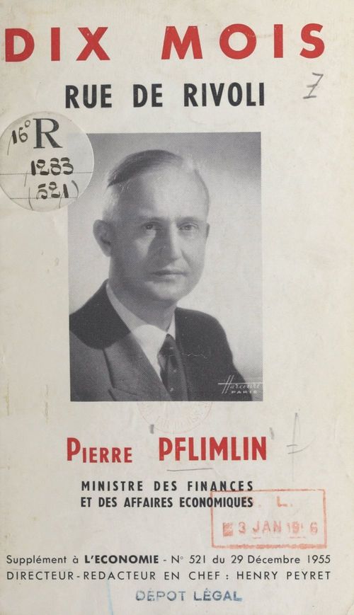 Couverture ebook de Dix mois rue de Rivoli, de Pierre Pflimlin