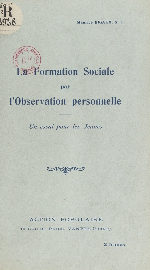 ebook cover of La formation sociale par l'observation personnelle, by Maurice Rigaux