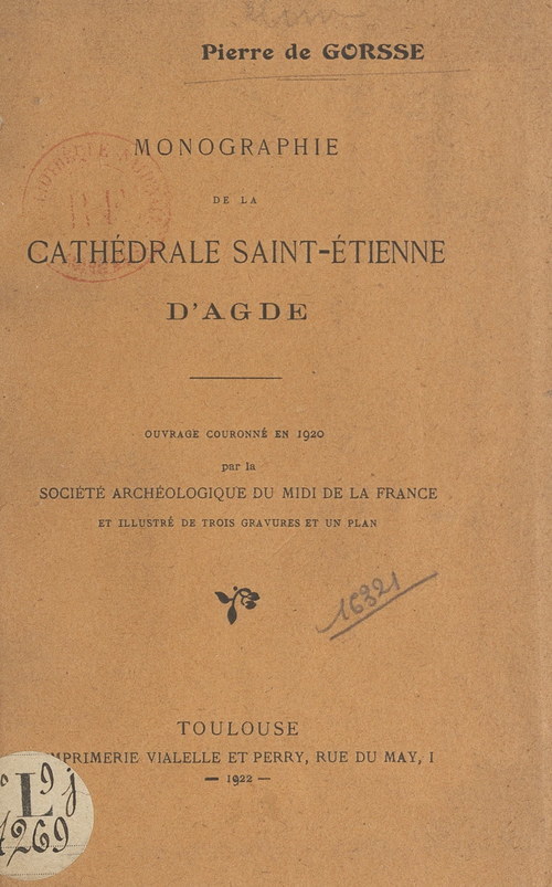 Couverture ebook de Monographie de la cathédrale Saint-Étienne d'Agde, de Pierre De Gorsse