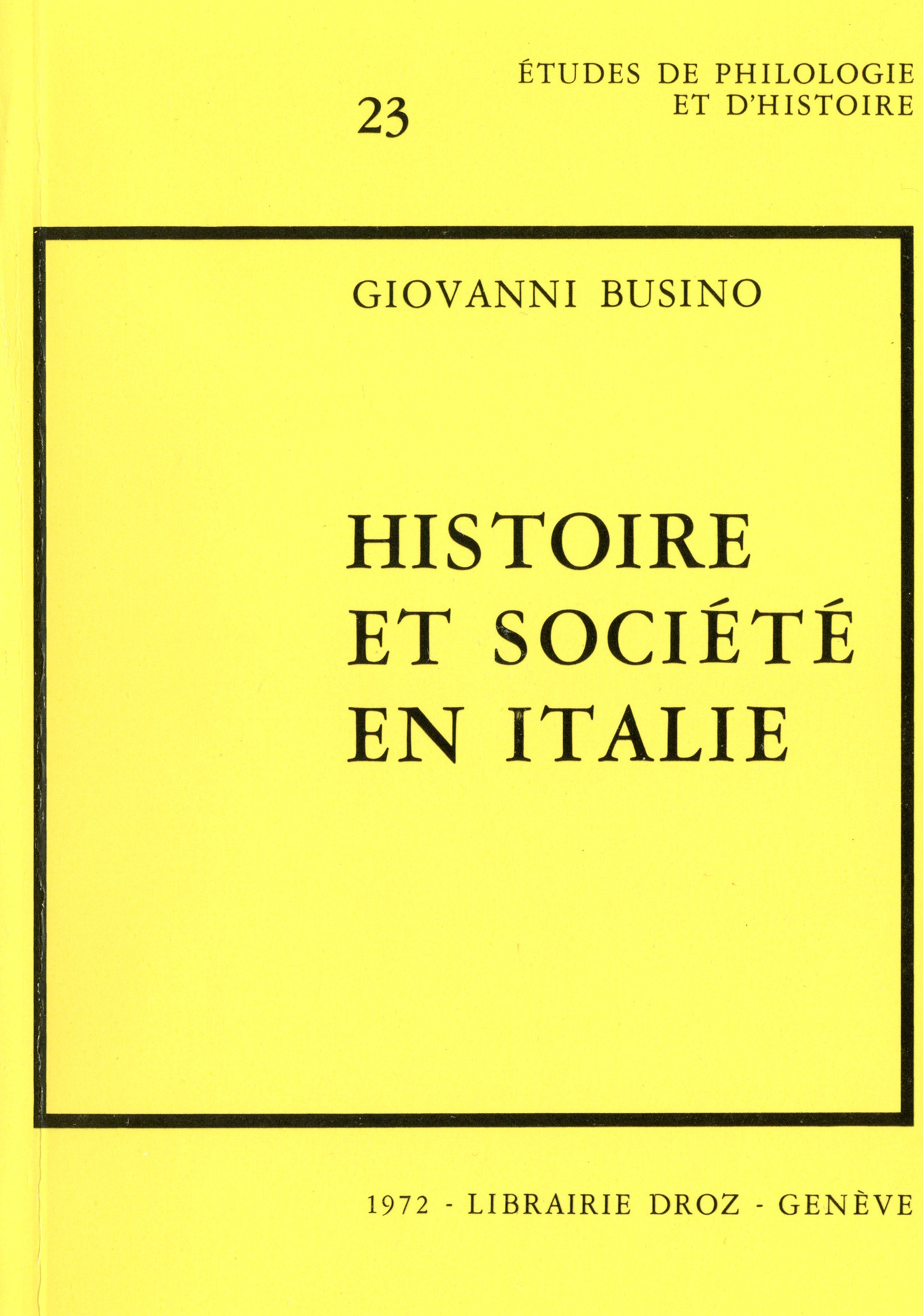 ebook cover of Histoire et société en Italie, by Busino Giovanni