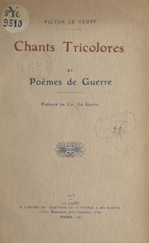 Couverture ebook de Chants tricolores et poèmes de guerre, de Victor Le Teuff