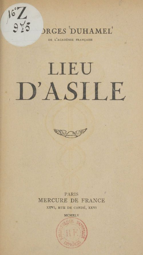 Couverture ebook de Lieu d'asile, de Georges Duhamel