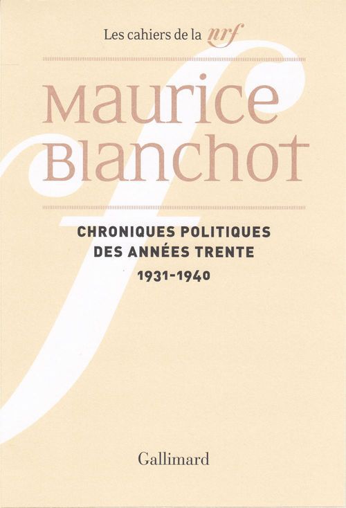 ebook cover of Chroniques politiques des années trente (1931-1940), by Maurice Blanchot