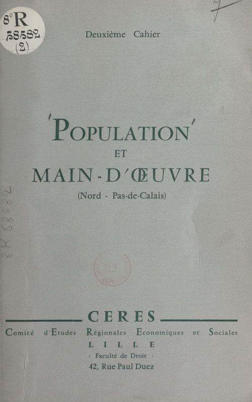 Couverture ebook de Population et main-d'oeuvre dans les départements du Nord et du Pas-de-Calais, de Collectif Ceres