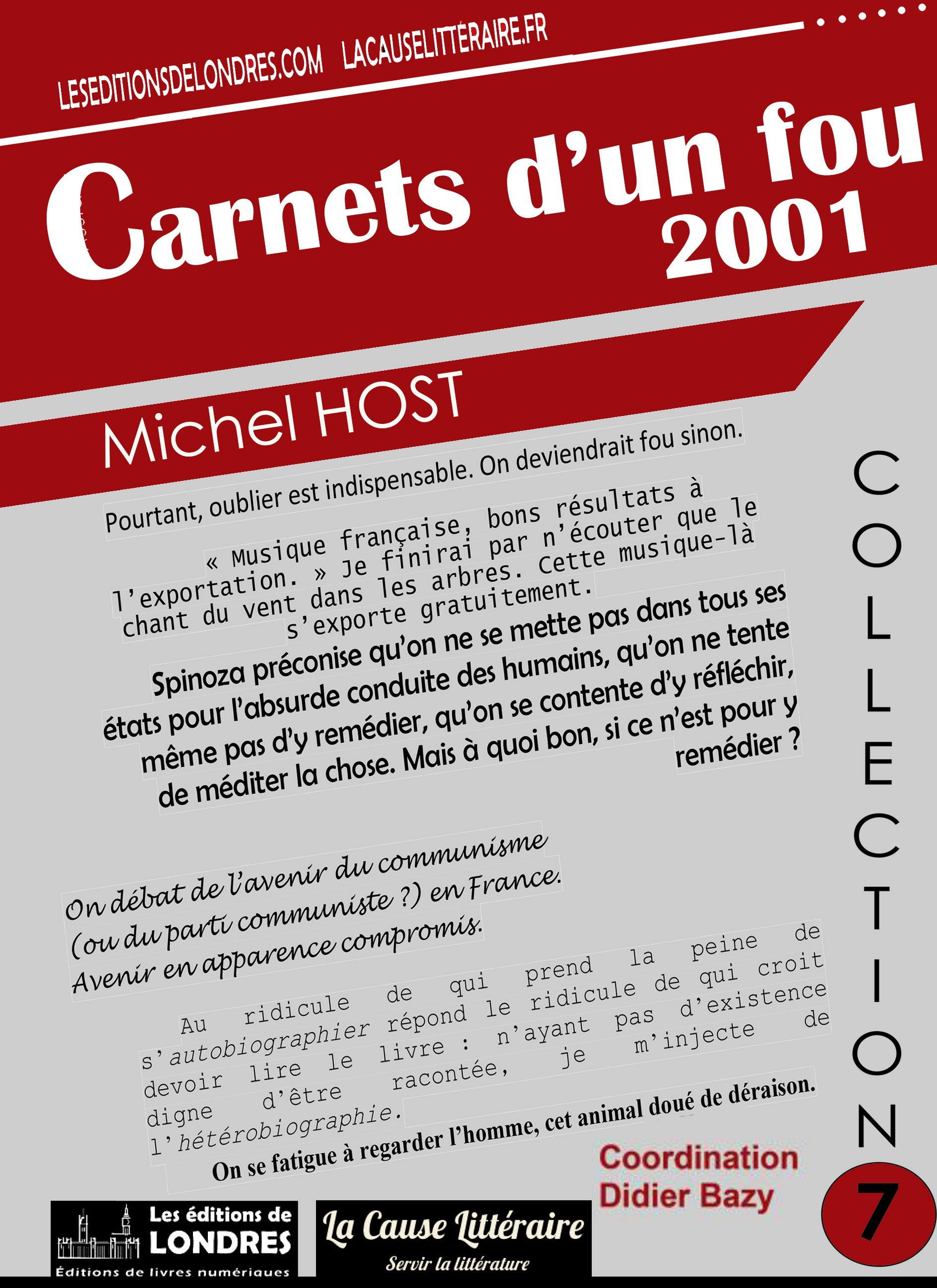 Couverture ebook de Carnets d'un fou 2001, de Michel Host
