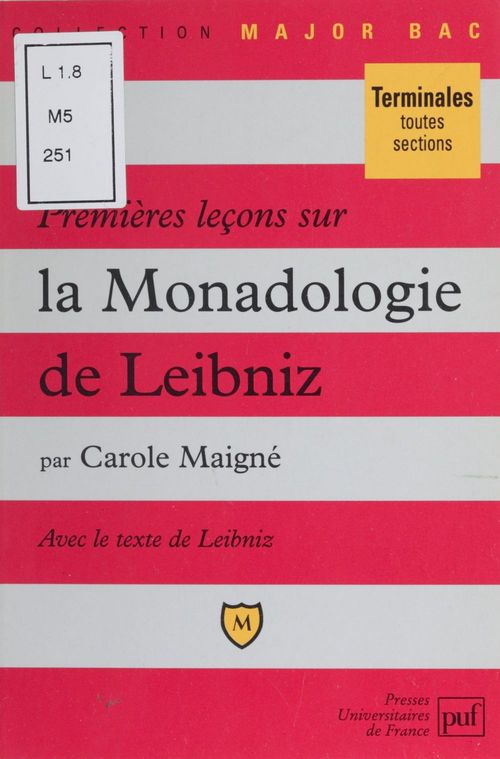 ebook cover of Premières leçons sur La monadologie de Leibniz, by Carole Maigné