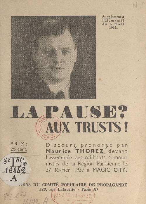 Couverture ebook de La pause ? Aux trusts !, de Maurice Thorez