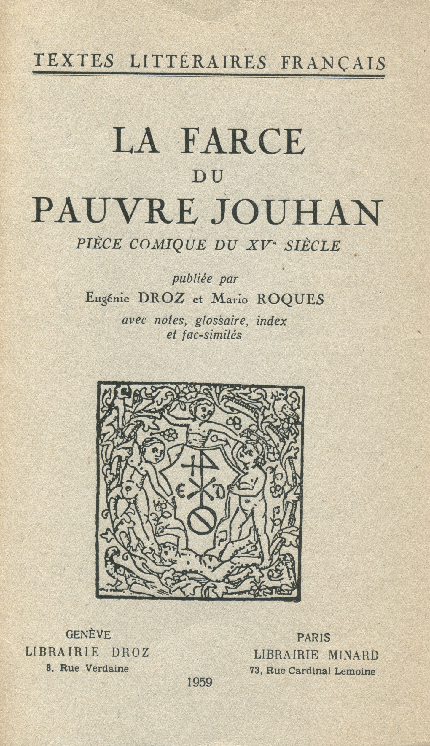 ebook cover of La Farce du pauvre Jouhan, by Eugenie Droz, Mario Roques