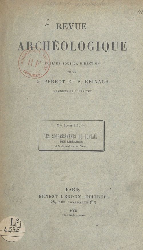ebook cover of Les soubassements du portail des libraires à la cathédrale de Rouen, by Louise Pillion