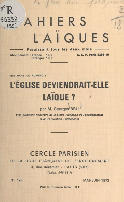 Couverture ebook de L'Église deviendrait-elle laïque ?, de Georges Bru