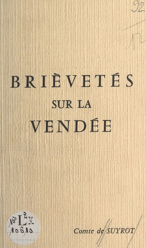 ebook cover of Brièvetés sur la Vendée, by Jean De Suyrot
