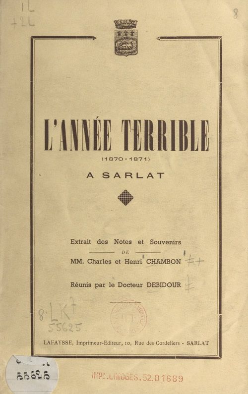 ebook cover of L'année terrible à Sarlat, 1870-1871, by Charles Chambon, Henri Chambon