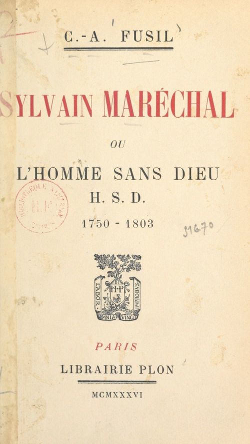 ebook cover of Sylvain Maréchal, by Casimir-Alexandre Fusil